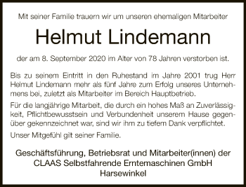 Traueranzeige von Helmut Lindemann von Neue Westfälische