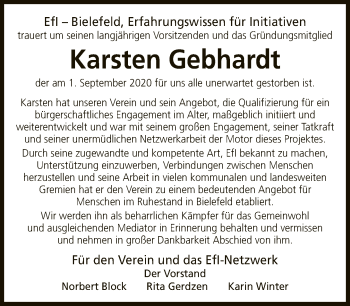 Traueranzeige von Karsten Gebhardt von Neue Westfälische