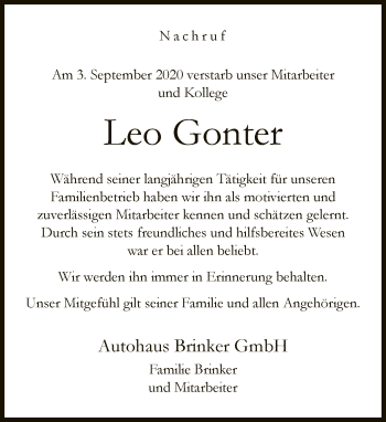 Traueranzeige von Leo Gonter von Neue Westfälische