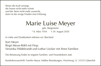 Traueranzeige von Marie Luise Meyer von Neue Westfälische