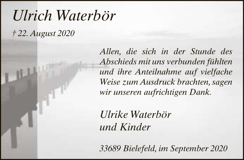  Traueranzeige für Ulrich Waterbör vom 19.09.2020 aus Neue Westfälische