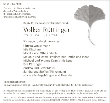 Traueranzeige von Volker Rüttinger von Neue Westfälische