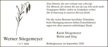 Traueranzeige von Werner Stiegemeyer von Neue Westfälische