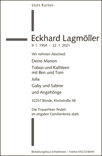 Traueranzeige von Eckhard Lagmöller von Neue Westfälische
