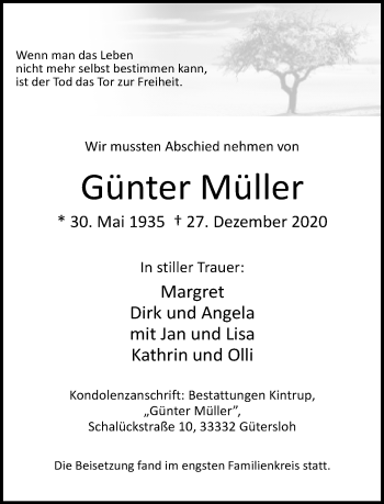 Traueranzeige von Günter Müller von Neue Westfälische