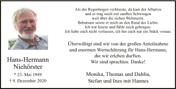 Traueranzeige von Hans-Hermann Niehörster von Neue Westfälische