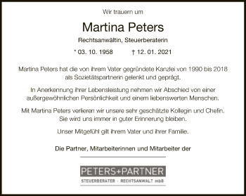 Traueranzeige von Martina Peters von Neue Westfälische