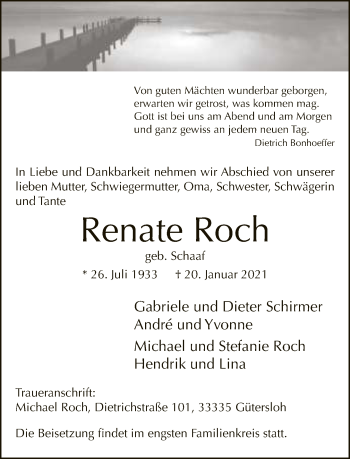 Traueranzeige von Renate Roch von Neue Westfälische