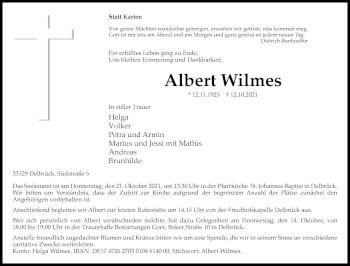 Traueranzeige von Albert Wilmes von Neue Westfälische