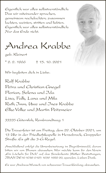 Traueranzeige von Andrea Krabbe von Neue Westfälische