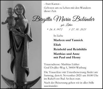 Traueranzeige von Birgitta Maria Boländer von Neue Westfälische