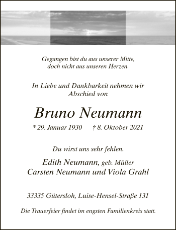 Traueranzeige von Bruno Neumann von Neue Westfälische