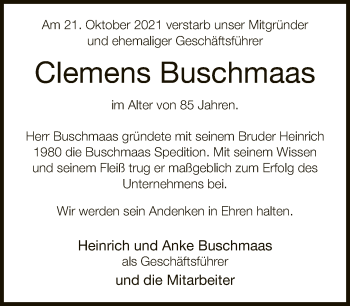 Traueranzeige von Clemens Buschmaas von Neue Westfälische
