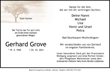 Traueranzeige von Gerhard Grove von Neue Westfälische