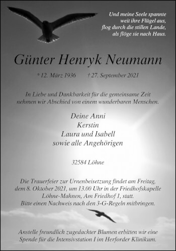 Traueranzeige von Günter Henryk Neumann von Neue Westfälische