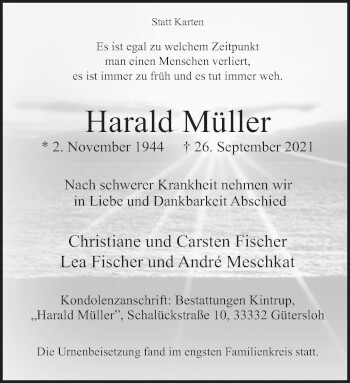 Traueranzeige von Harald Müller von Neue Westfälische