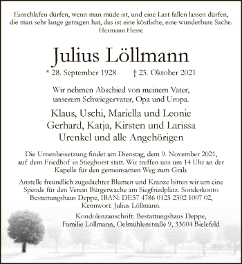 Traueranzeige von Julius Löllmann von Neue Westfälische
