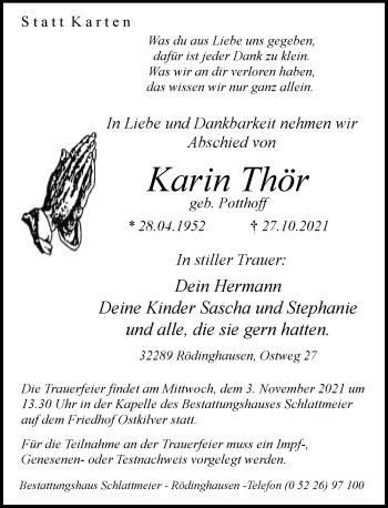 Traueranzeige von Karin Thör von Neue Westfälische