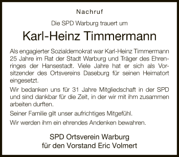 Traueranzeige von Karl-Heinz Timmermann von Neue Westfälische