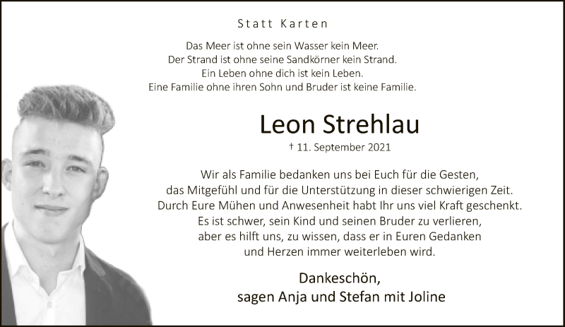  Traueranzeige für Leon Strehlau vom 16.10.2021 aus Neue Westfälische