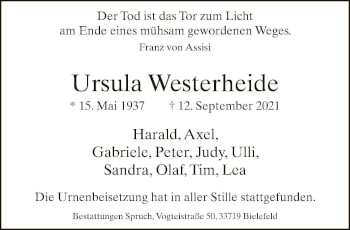 Traueranzeige von Ursula Westerheide von Neue Westfälische