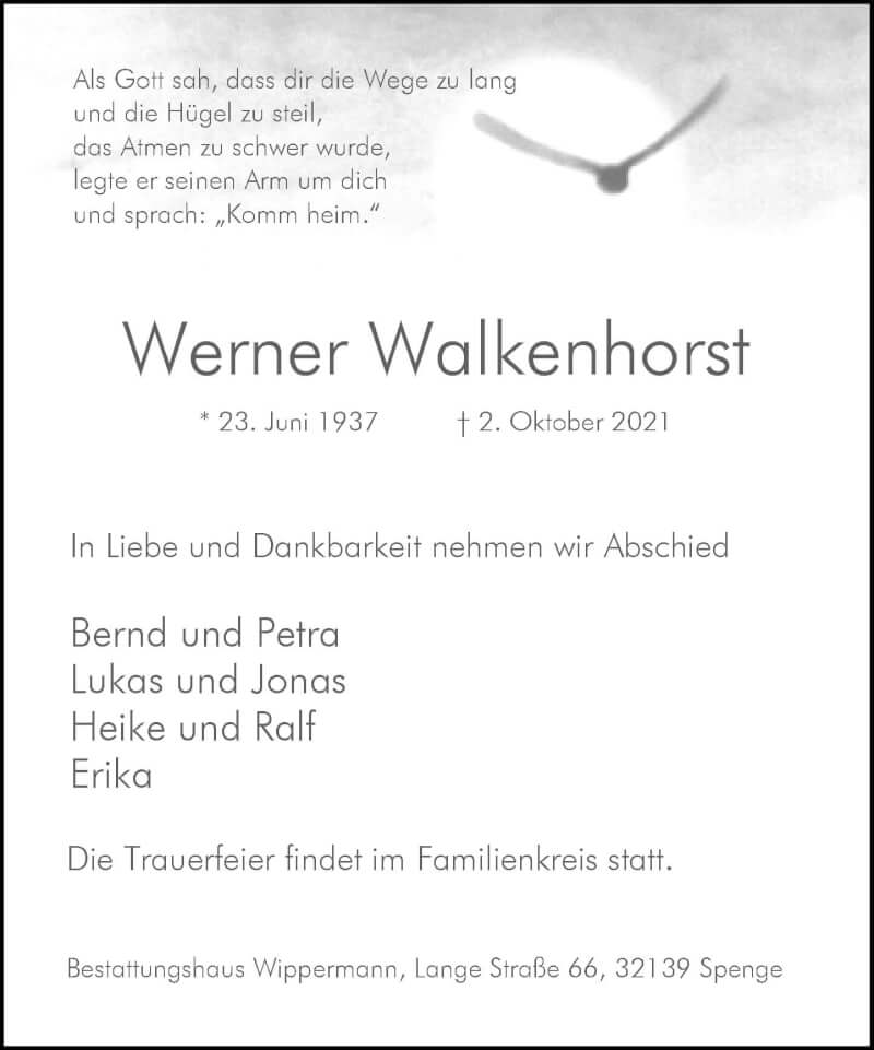  Traueranzeige für Werner Walkenhorst vom 05.10.2021 aus Neue Westfälische