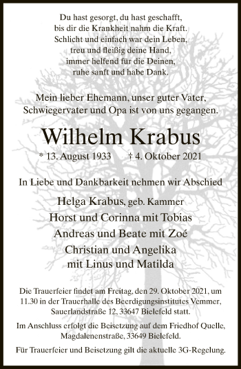 Traueranzeige von Wilhelm Krabus von Neue Westfälische
