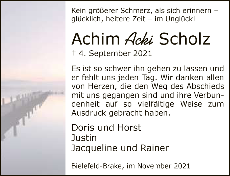 Traueranzeige für Achim Scholz vom 20.11.2021 aus Neue Westfälische