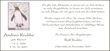 Traueranzeige von Andrea Krabbe von Neue Westfälische