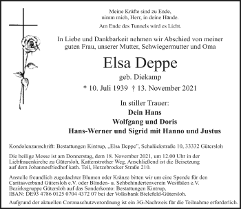 Traueranzeige von Elsa Deppe von Neue Westfälische