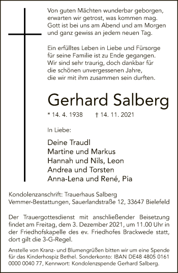 Traueranzeige von Gerhard Salberg von Neue Westfälische