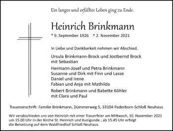 Traueranzeige von Heinrich Brinkmann von Neue Westfälische