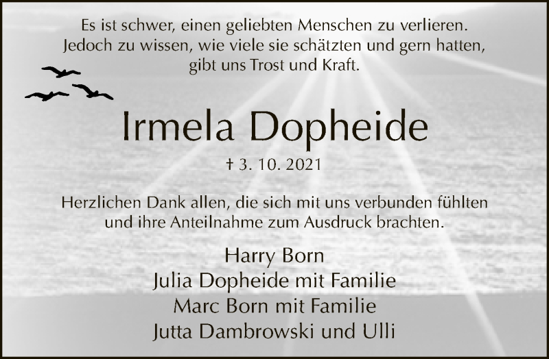  Traueranzeige für Irmela Dopheide vom 27.11.2021 aus Neue Westfälische
