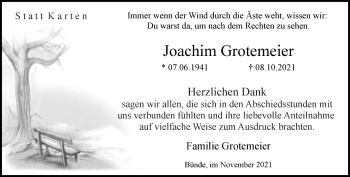 Traueranzeige von Joachim Grotemeier von Neue Westfälische