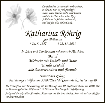 Traueranzeige von Katharina Röhrig von Neue Westfälische