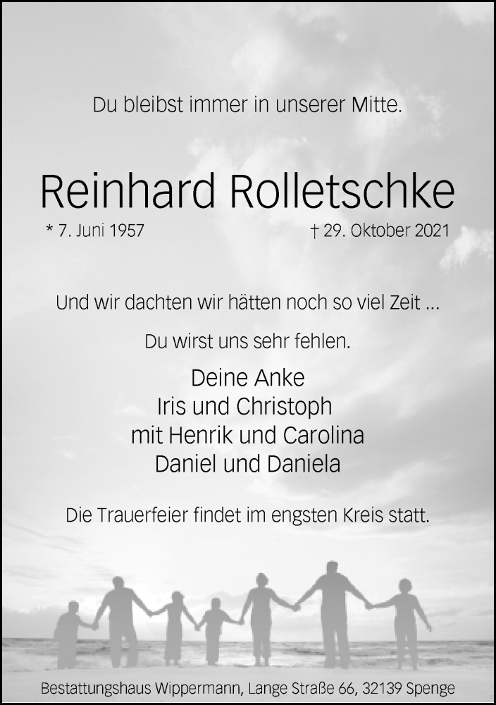  Traueranzeige für Reinhard Rolletschke vom 06.11.2021 aus Neue Westfälische