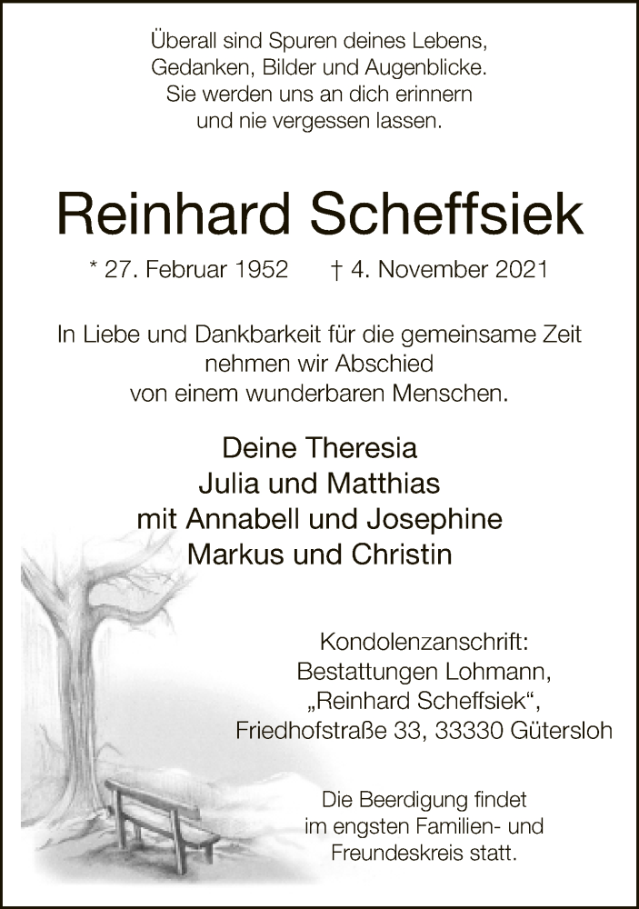  Traueranzeige für Reinhard Scheffsiek vom 11.11.2021 aus Neue Westfälische