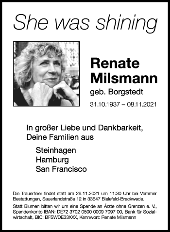 Traueranzeige von Renate Milsmann von Neue Westfälische