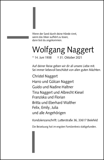 Traueranzeige von Wolfgang Naggert von Neue Westfälische