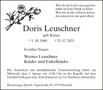 Traueranzeige von Doris Leuschner von Neue Westfälische