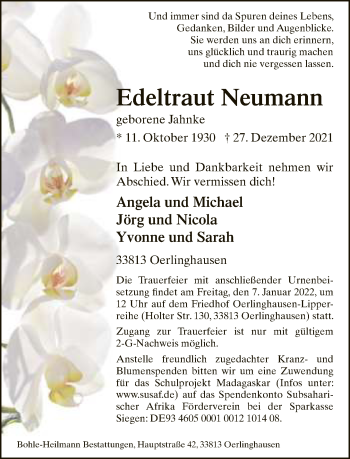 Traueranzeige von Edeltraut Neumann von Neue Westfälische