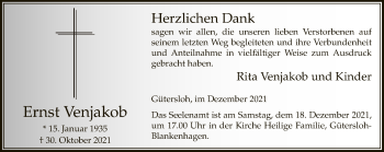 Traueranzeige von Ernst Venjakob von Neue Westfälische