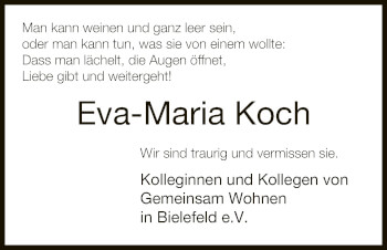 Traueranzeige von Eva-Maria Koch von Neue Westfälische