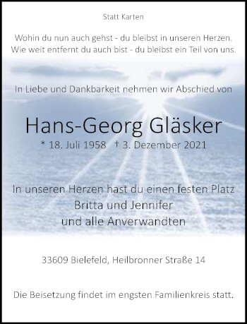 Traueranzeige von Hans-Georg Gläsker von Neue Westfälische