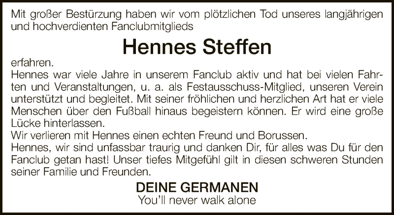  Traueranzeige für Hennes Steffen vom 18.12.2021 aus Neue Westfälische