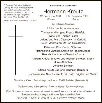 Traueranzeige von Hermann Kreutz von Neue Westfälische