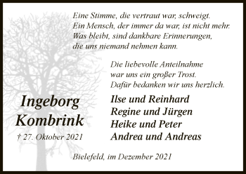 Traueranzeige von Ingeborg Kombrink von Neue Westfälische