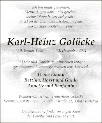 Traueranzeige von Karl-Heinz Golücke von Neue Westfälische