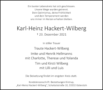 Traueranzeige von Karl-Heinz Hackert-Wilberg von Neue Westfälische