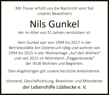 Traueranzeige von Nils Gunkel von Neue Westfälische